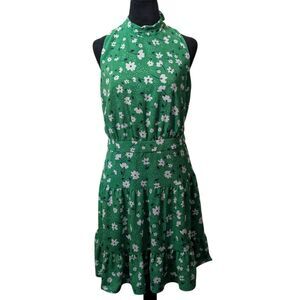 LA NOUVELLE RENAISSANCE Green Floral Halter Tiered Mini Dress Size 14